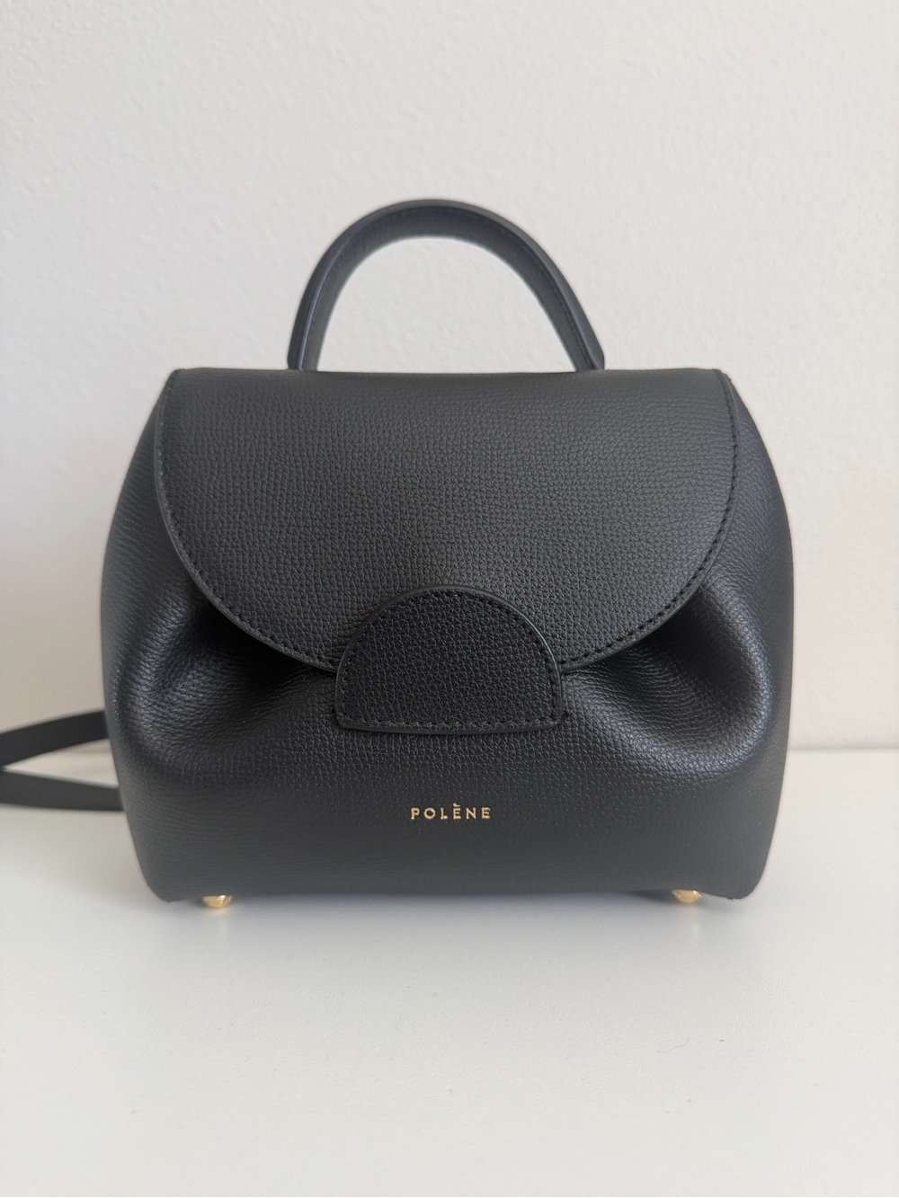 Polène Number One Nano Bag - Black Textured leather